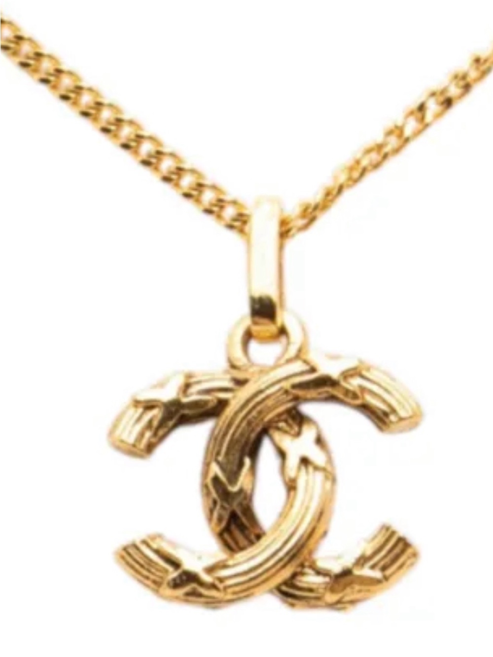 Chanel X Textured 24k gold Plated CC Logo Necklace W/Chanel Box -EUC - Picture 3 of 10